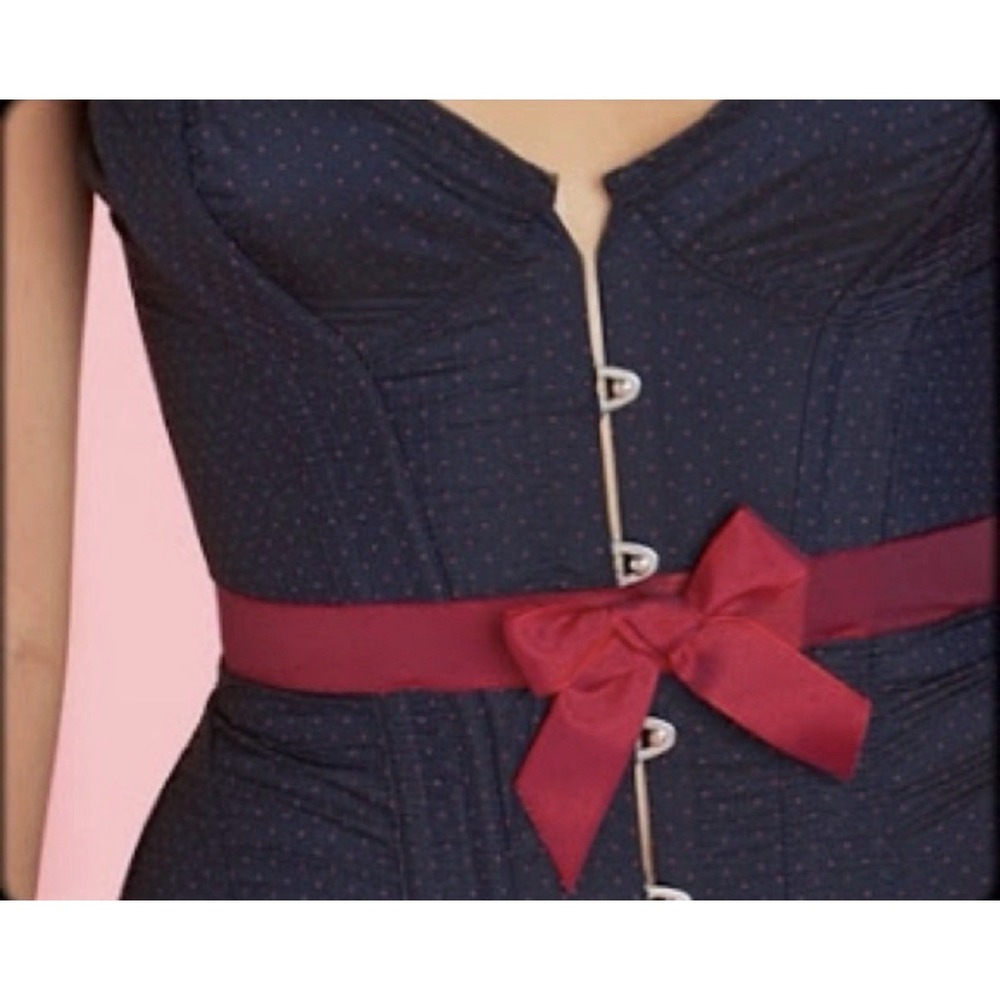 Agent Provocateur Navy Blue & Hot Pink Polka Drop Corset Top Lace Up Medium C/D - Picture 2 of 6